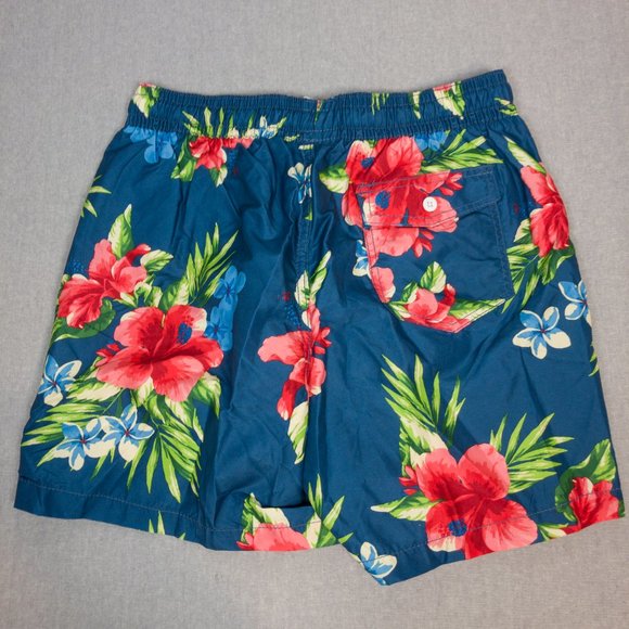 Denim Blue Tropical Floral Print Swim Trunks M - Picture 4 of 7